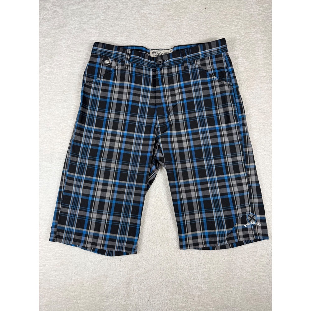 Billabong Plaid Shorts Mens 30 Blue Black Excellent Surf Skate Y2K Casual